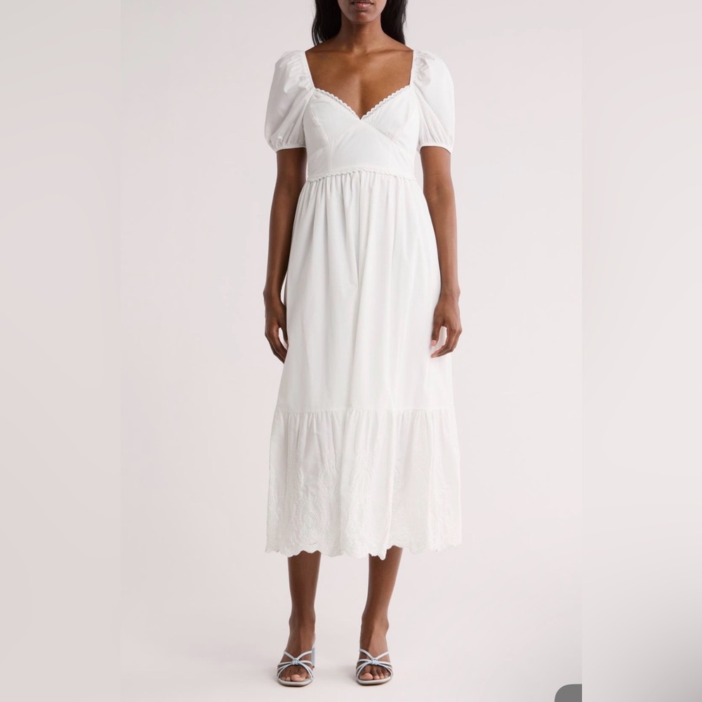 Nordstrom Elegant White Puff Sleeve Dress - Size Small